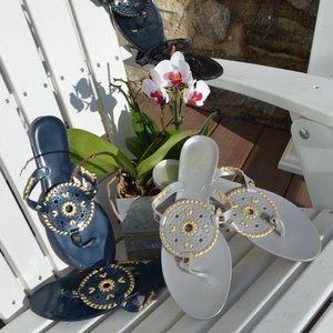 Jack Rogers Navy and gold jelly flip flops